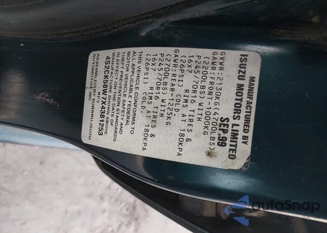 1999 Isuzu Rodeo Ls/Lse/S 3.2L z USA, uszkodzony, nr VIN 4S2CK58W7X4381253